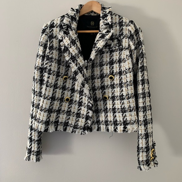 House of Harlow 1960 Tweed Fringe “Chanel Vibes’ Cropped Blazer Jacket - Picture 2 of 7